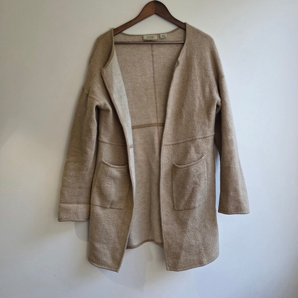 Field Manor VTG Boiled Wool Cardigan Oatmeal Beige Long Large Capsule Granola